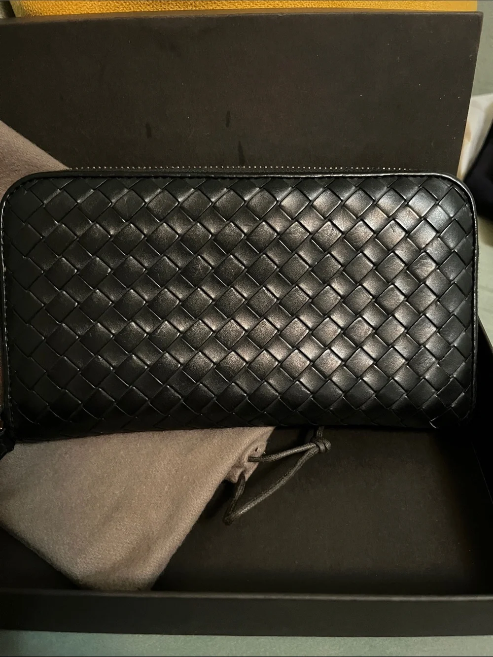 Bottega Veneta Black Intrecciato Zip Around Wallet